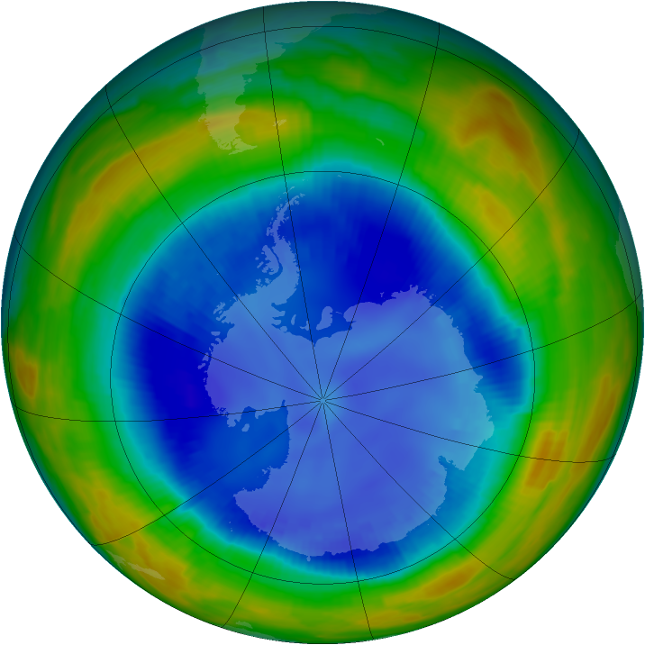Antarctic ozone map for 21 August 1996
